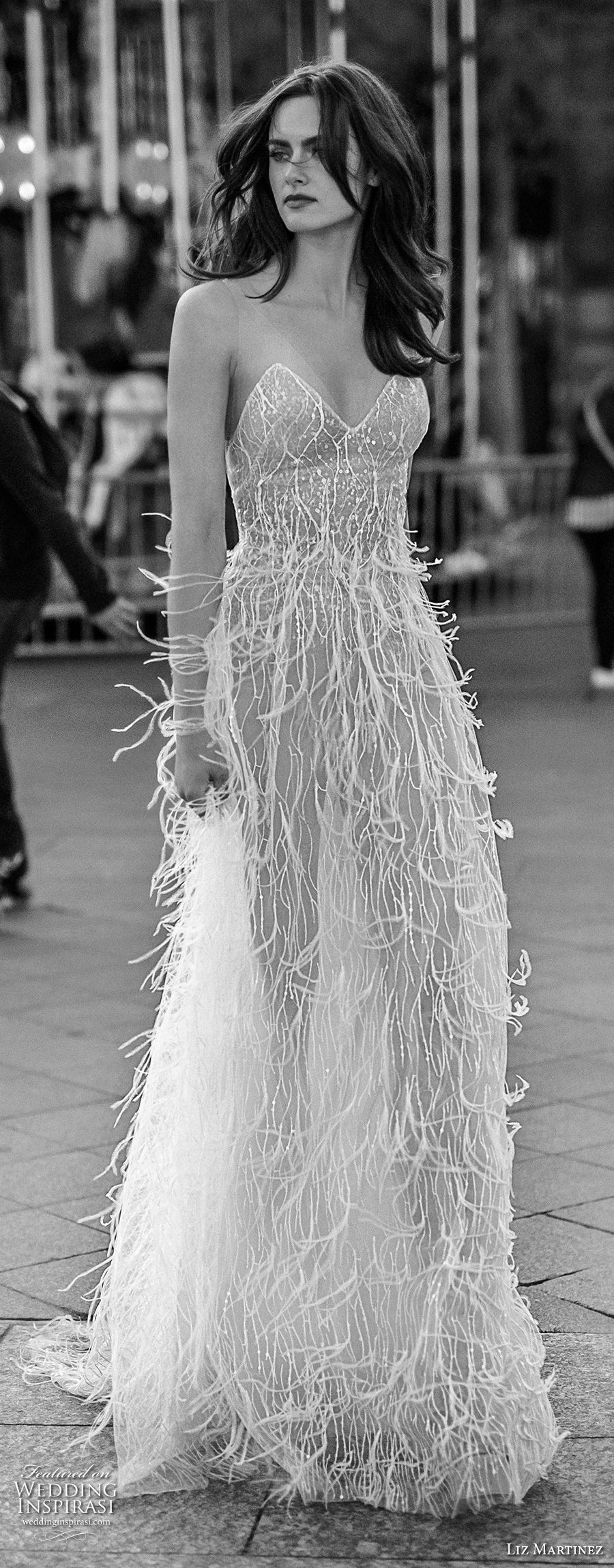 liz martinez 2018 bridal sheer strap sweetheart neckline full embellishment feathers romantic soft a  line wedding dress open scoop back sweep train (9) lv