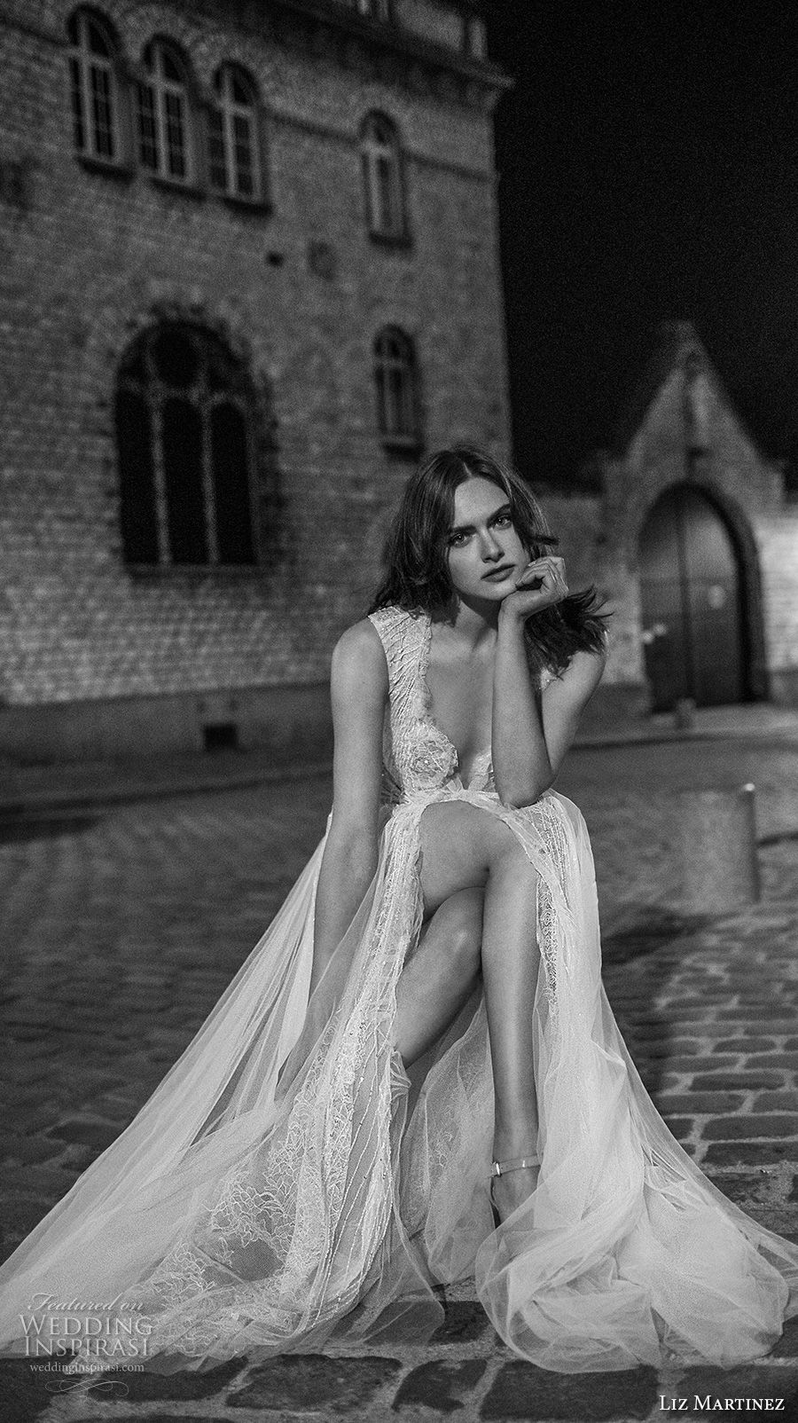 liz martinez 2018 bridal sleeveless deep plunging v neck full embellishment sexy soft a  line wedding dress short train (11) mv