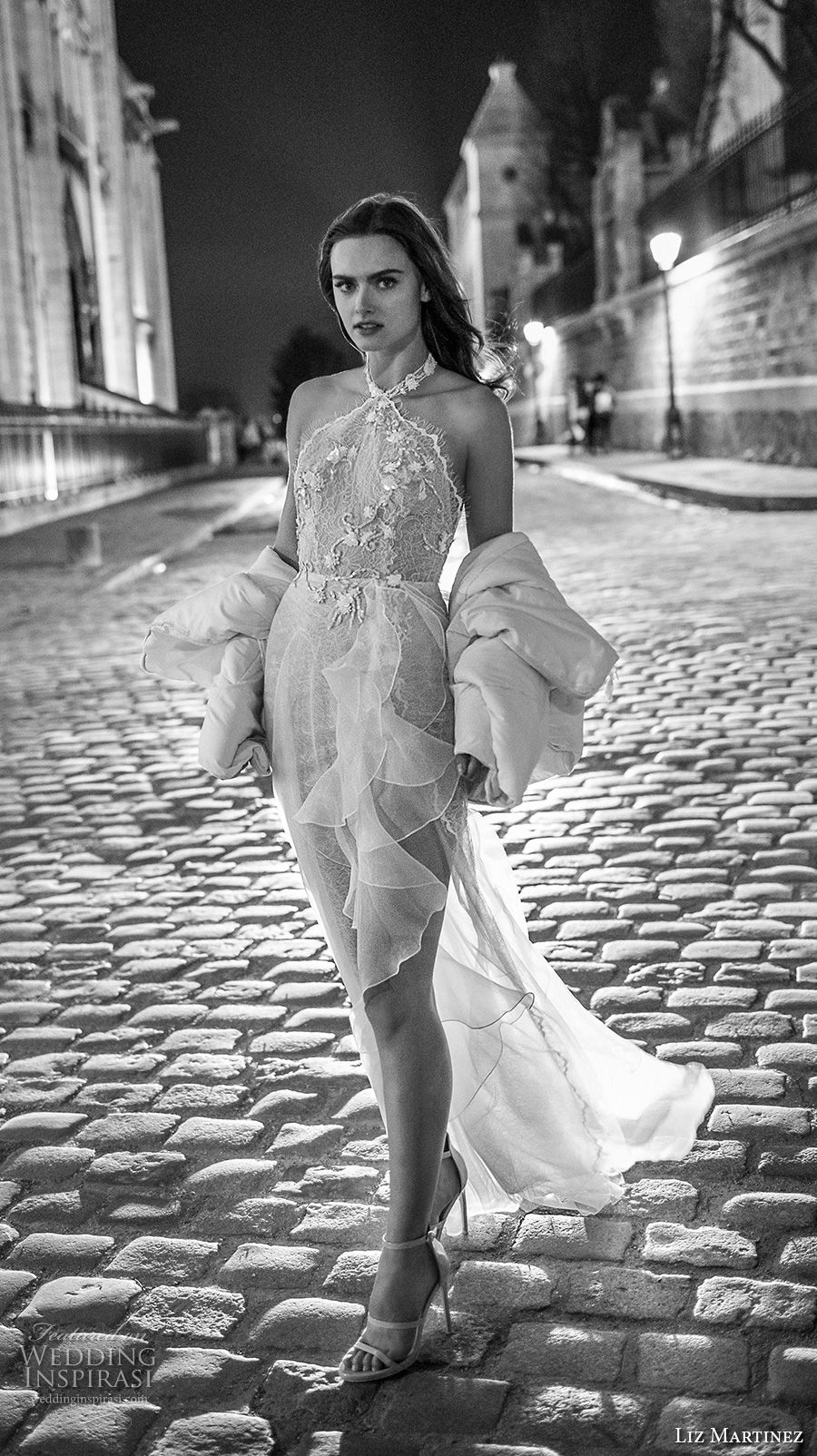 liz martinez 2018 bridal sleeveless halter neck heavily embellished bodice romantic soft a  line wedding dress sweep train (15) mv