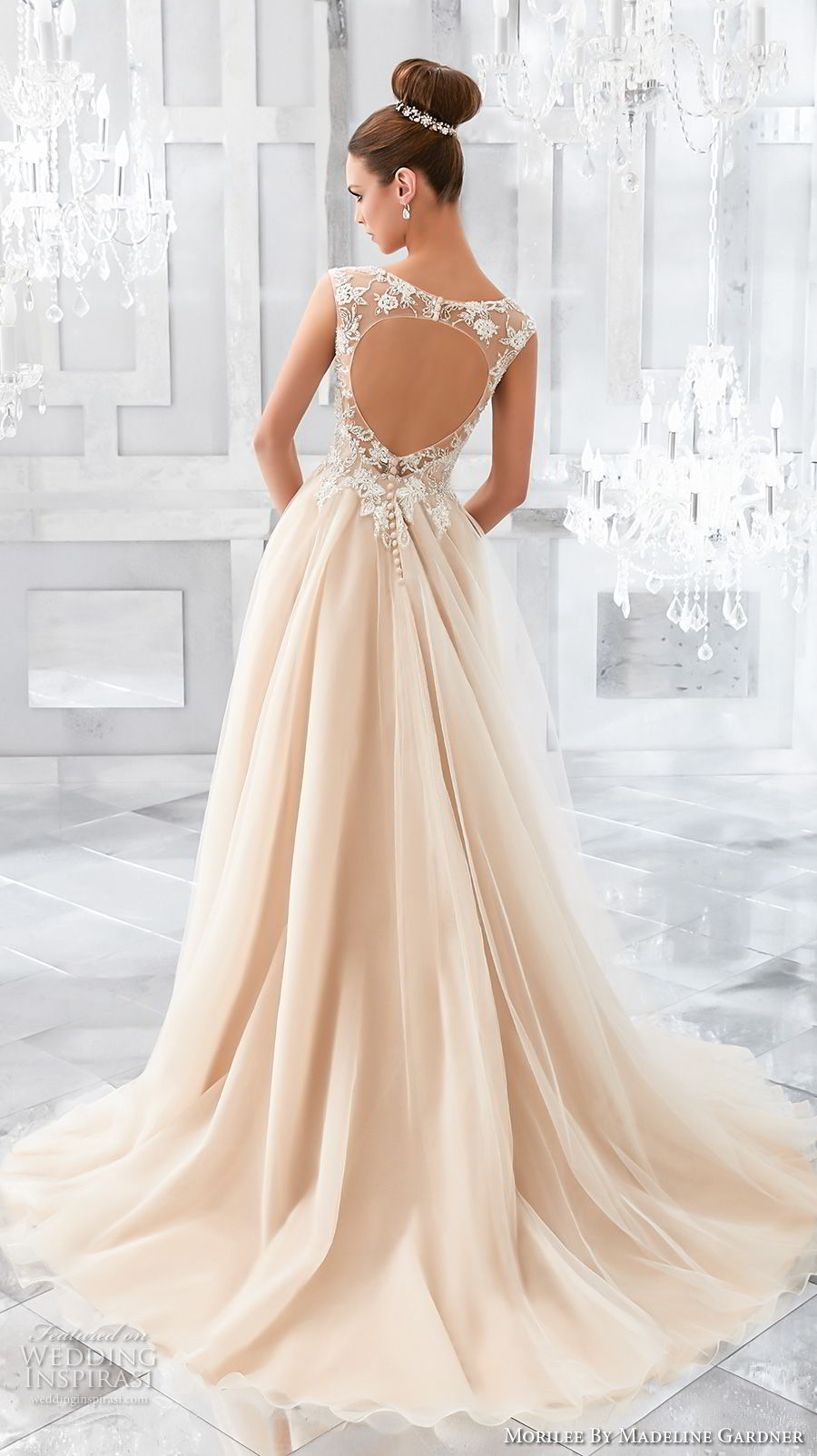 morilee fall 2017 blu bridal cap sleeves illusion bateau sweetheart neckline heavily embellished bodice blush color romantic a  line wedding dress keyhole back chapel train (67) bv