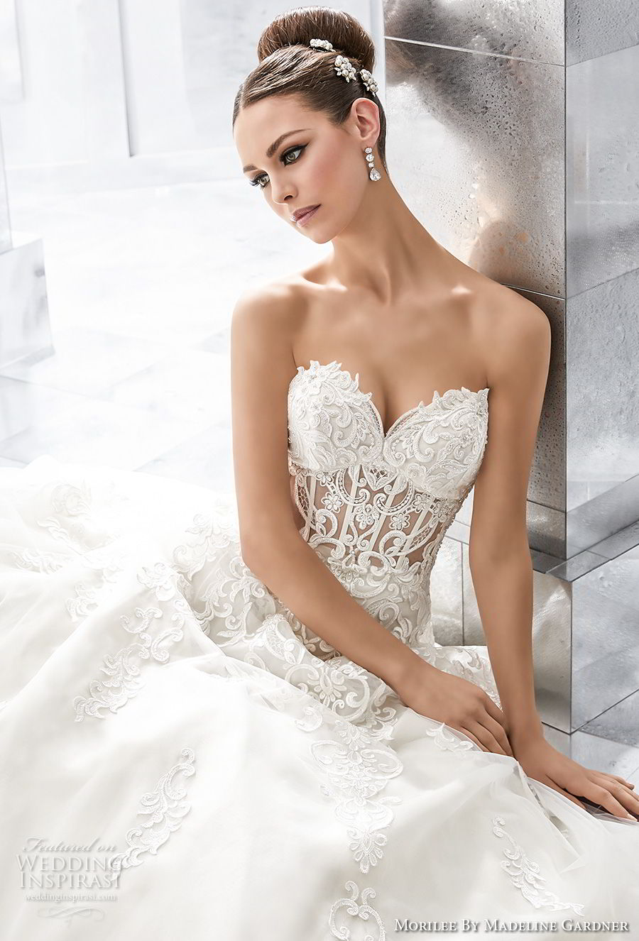 morilee fall 2017 blu bridal strapless sweetheart neckline heavily embellished bodice bustier princess a  line wedding dress royal train (61) zv 