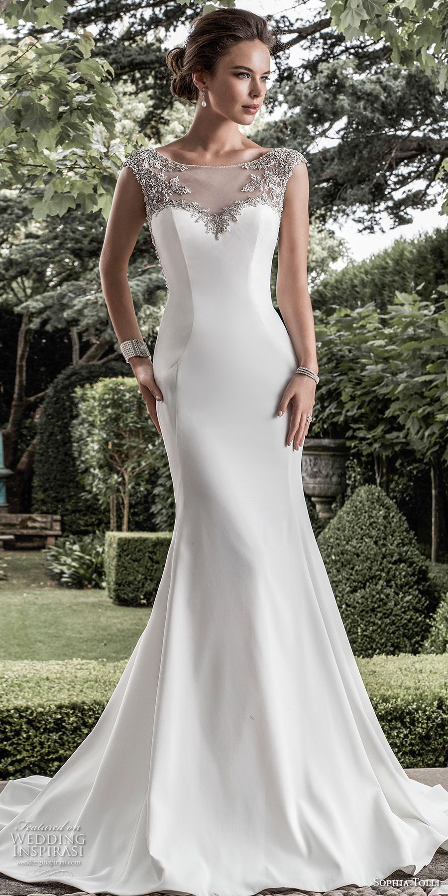 sophia tolli fall 2017 bridal cap sleeves illusion bateau sweetheart neckline embellished neckline simple clean elegant trumpet wedding dress sheer button back chapel train (6) mv sophia tolli fall 2017 bridal cap sleeves illusion bateau sweetheart neckline embellished neckline simple clean elegant trumpet wedding dress sheer button back chapel train (6) mv