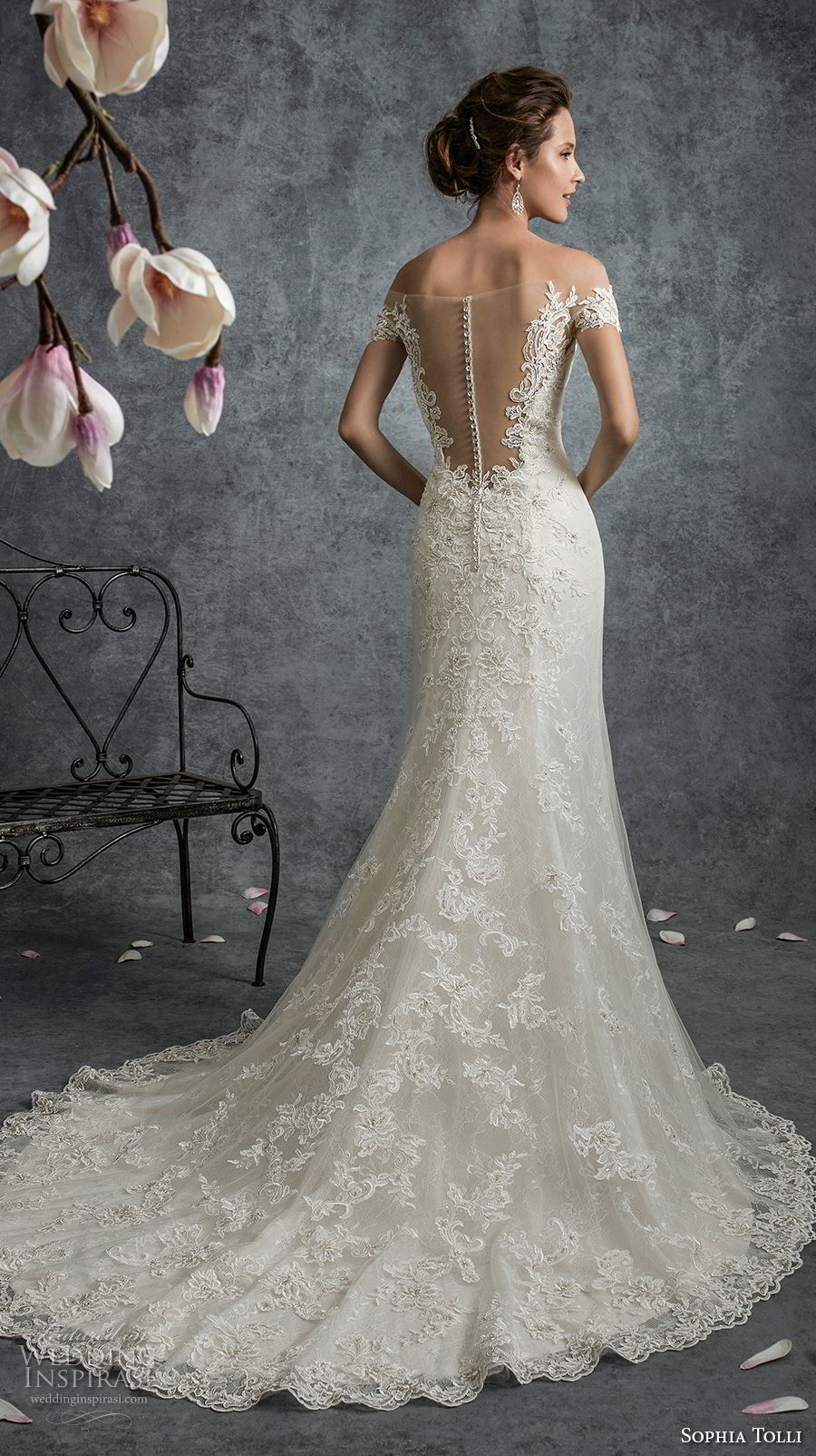 sophia tolli fall 2017 bridal off the shoulder sweetheart neckline full embellishment drop waist elegant a line wedding dress sheer button back medium train (14) bv sophia tolli fall 2017 bridal off the shoulder sweetheart neckline full embellishment drop waist elegant a line wedding dress sheer button back medium train (14) bv