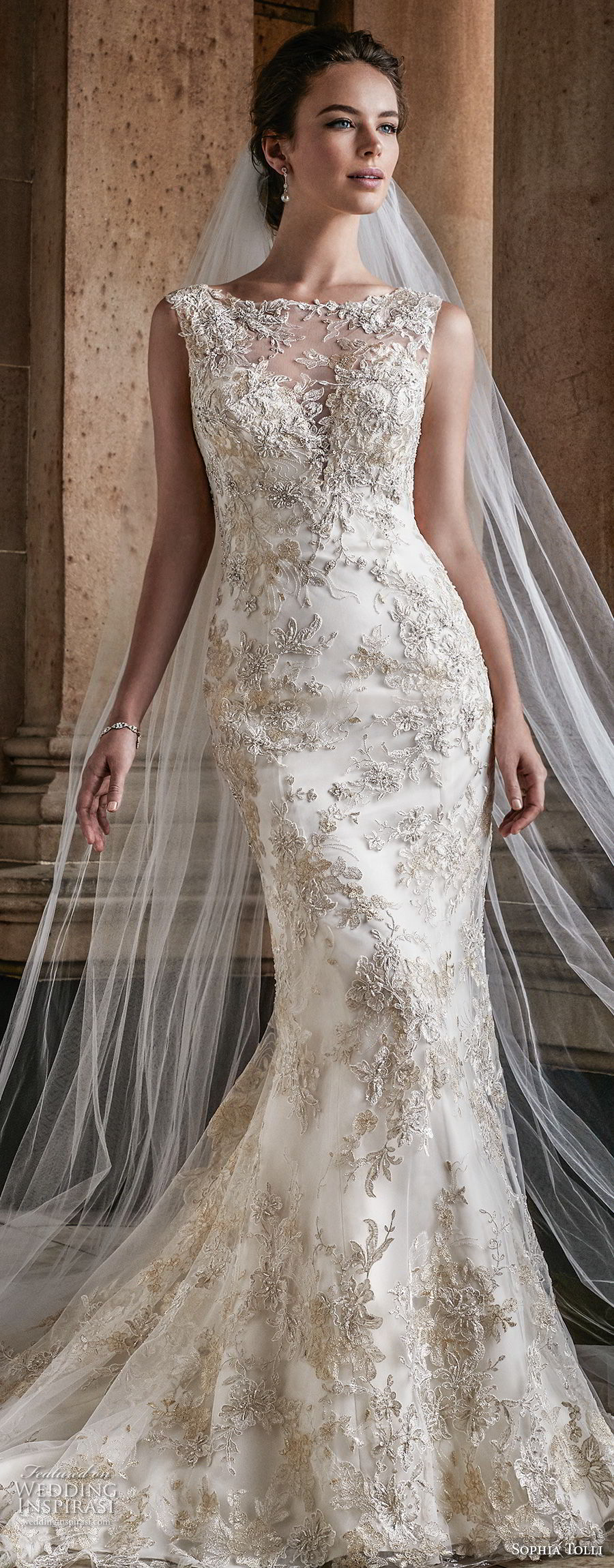 sophia tolli fall 2017 bridal sleeveless illusion bateau sweetheart neckline full embellishment gold embroidery elegant fit and flare mermaid wedding dress open back chapel train (1) lv sophia tolli fall 2017 bridal sleeveless illusion bateau sweetheart neckline full embellishment gold embroidery elegant fit and flare mermaid wedding dress open back chapel train (1) lv