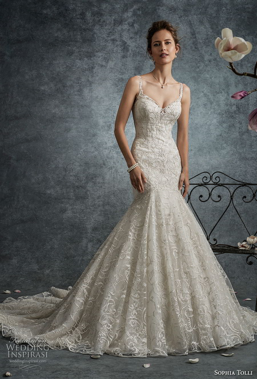 sophia tolli fall 2017 bridal sleeveless strap sweetheart neckline full embellishment elegant trumpet mermaid wedding dress lace back long train (7) mv 