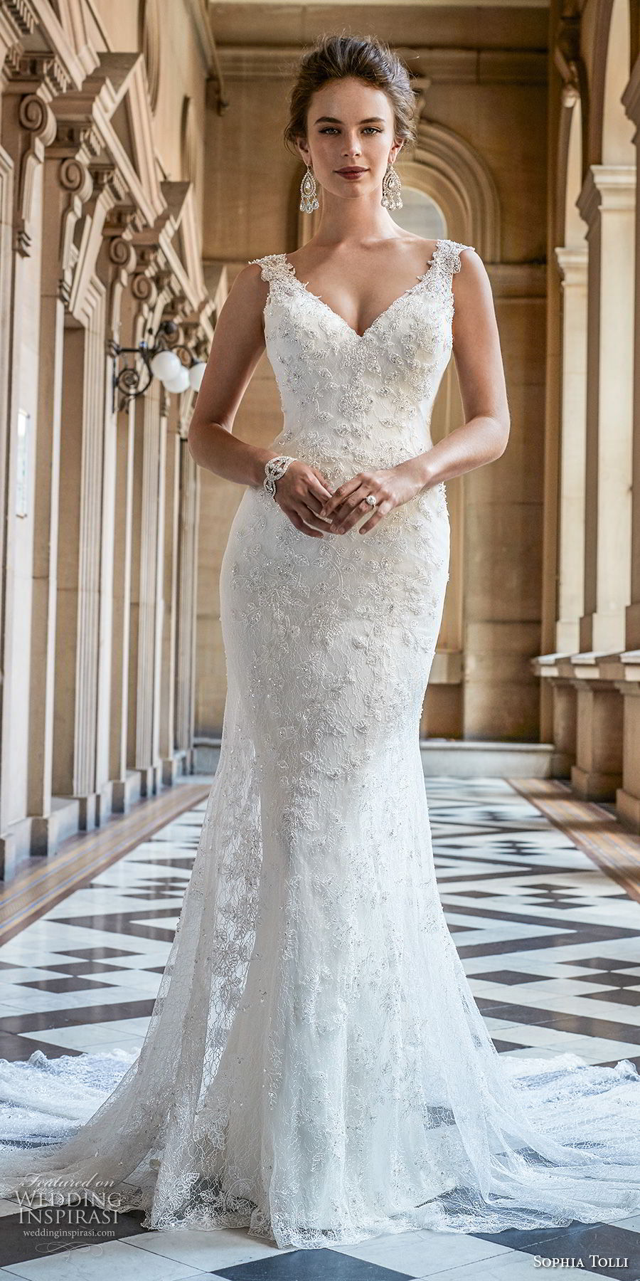 sophia tolli fall 2017 bridal sleeveless thick strap v neck full embellishment elegant fit and flare wedding dress sheer lace back chapel train (3) mv sophia tolli fall 2017 bridal sleeveless thick strap v neck full embellishment elegant fit and flare wedding dress sheer lace back chapel train (3) mv