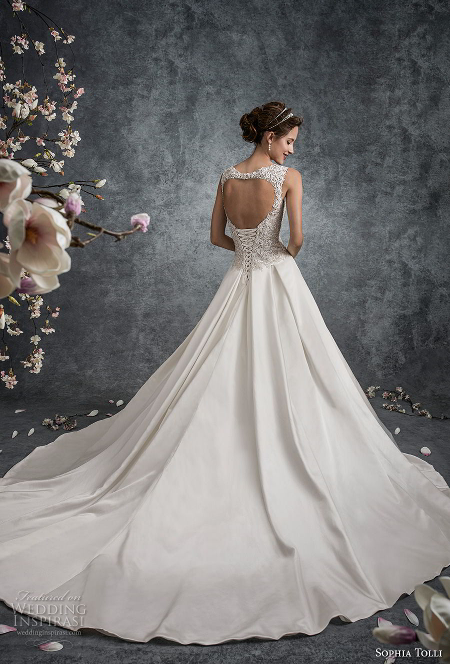 sophia tolli fall 2017 bridal sleeveless thick strap v neck heavily embellished bodice satin skirt romantic princess a line wedding dress keyhole back long train (23) bv sophia tolli fall 2017 bridal sleeveless thick strap v neck heavily embellished bodice satin skirt romantic princess a line wedding dress keyhole back long train (23) bv