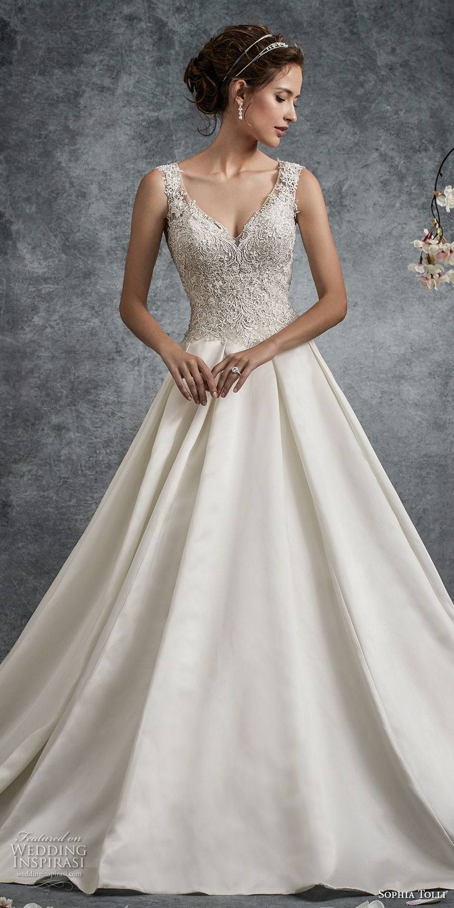 sophia tolli fall 2017 bridal sleeveless thick strap v neck heavily embellished bodice satin skirt romantic princess a line wedding dress keyhole back long train (23) mv sophia tolli fall 2017 bridal sleeveless thick strap v neck heavily embellished bodice satin skirt romantic princess a line wedding dress keyhole back long train (23) mv
