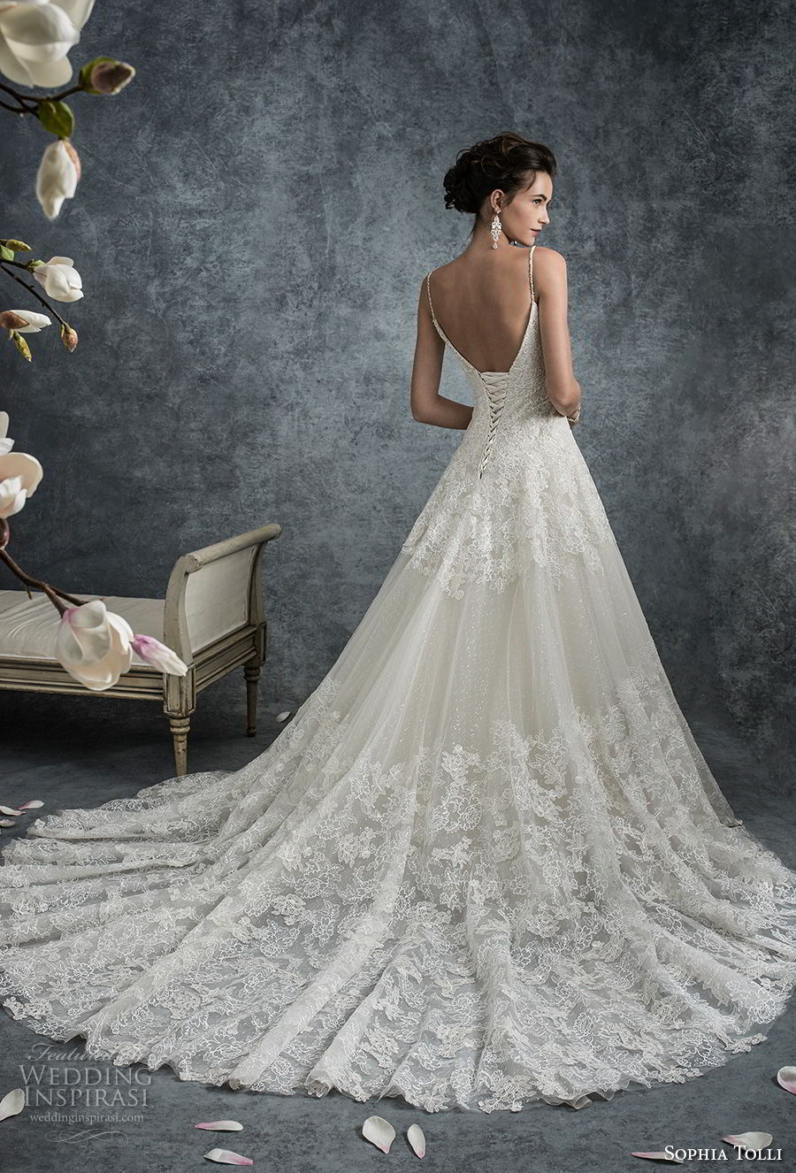 sophia tolli fall 2017 bridal spaghetti strap scoop neckline full embellishment elegant romantic a line wedding dress open scoop back chapel train (15) bv sophia tolli fall 2017 bridal spaghetti strap scoop neckline full embellishment elegant romantic a line wedding dress open scoop back chapel train (15) bv