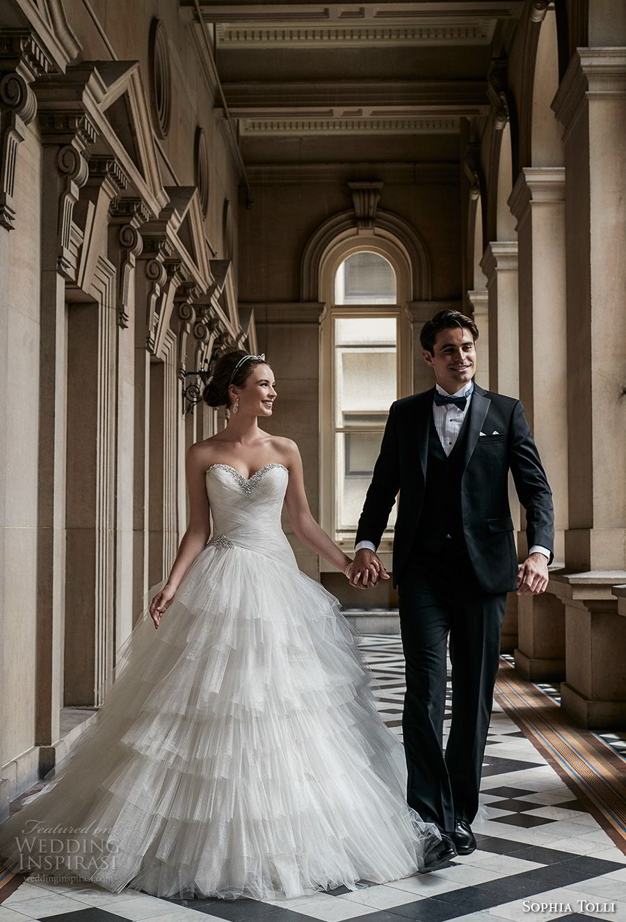 sophia tolli fall 2017 bridal strapless sweetheart neckline light embellished ruched bodice layered skirt princess ball gown wedding dress royal train (2) mv sophia tolli fall 2017 bridal strapless sweetheart neckline light embellished ruched bodice layered skirt princess ball gown wedding dress royal train (2) mv