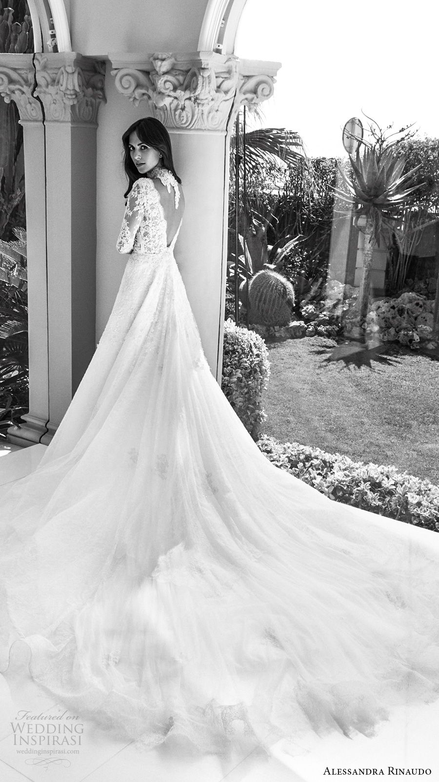 alessandra rinaudo 2018 bridal half sleeves v neck heavily embellished bodice elegant a  line wedding dress open v back royal train (03) bv