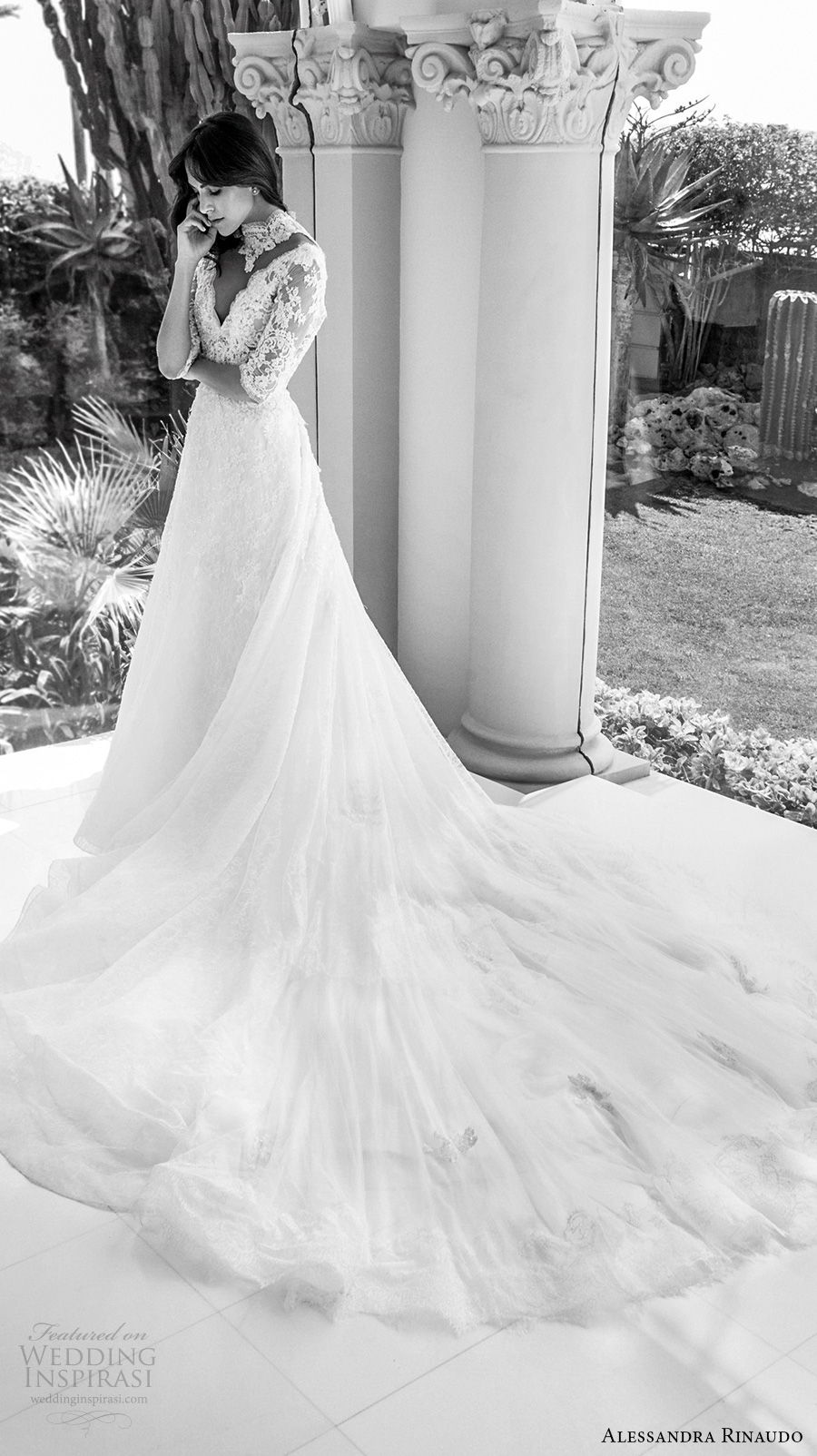 alessandra rinaudo 2018 bridal half sleeves v neck heavily embellished bodice elegant a  line wedding dress open v back royal train (03) mv