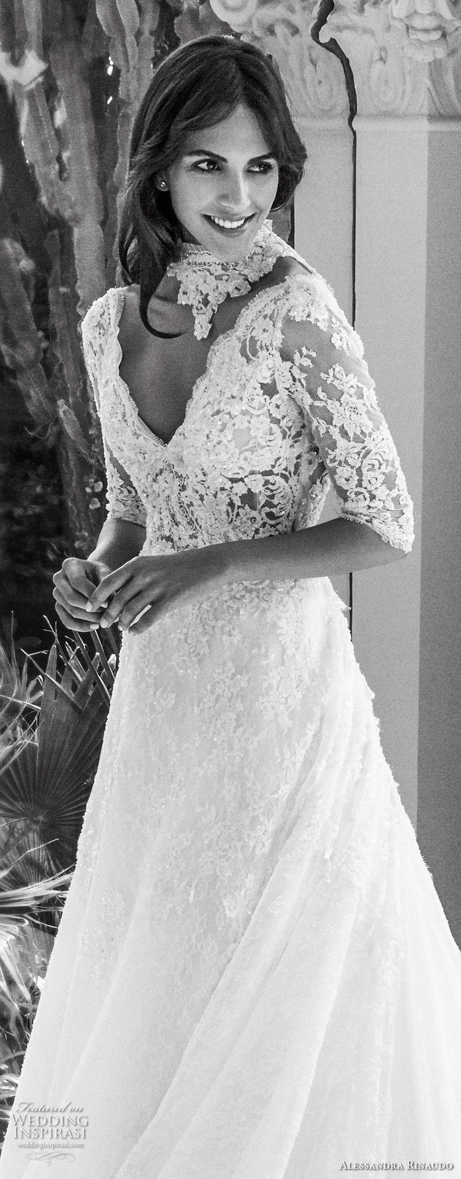 alessandra rinaudo 2018 bridal half sleeves v neck heavily embellished bodice elegant a  line wedding dress open v back royal train (03) zv