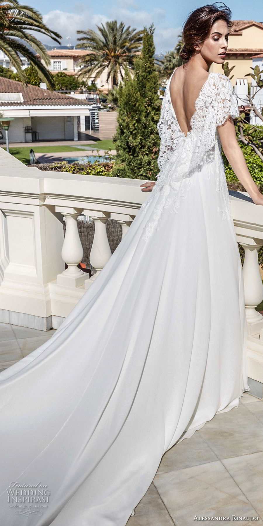 alessandra rinaudo 2018 bridal short butterfly sleeves deep plunging v neck heavily embellished bodice romantic soft a  line wedding dress open v back chapel train (22) bv