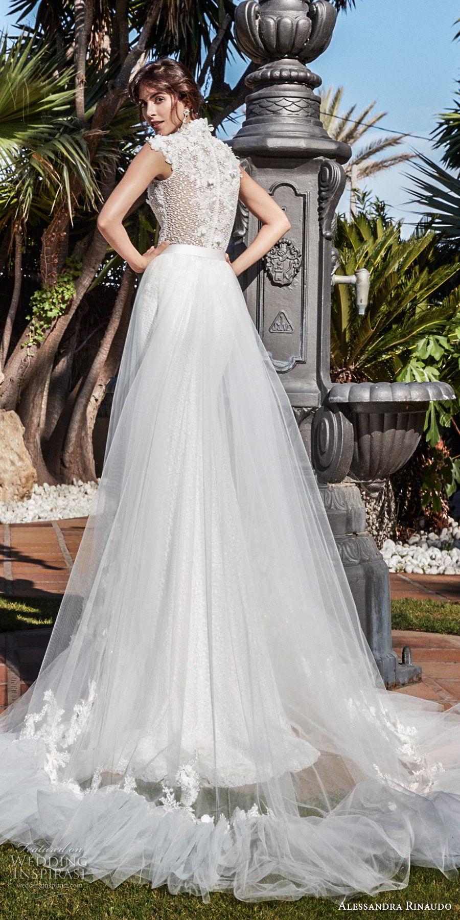 alessandra rinaudo 2018 bridal sleeveless deep v neck heavily embellished bodice elegant fit and flare wedding dress a  line overskirt covered lace back chapel train (13) bv