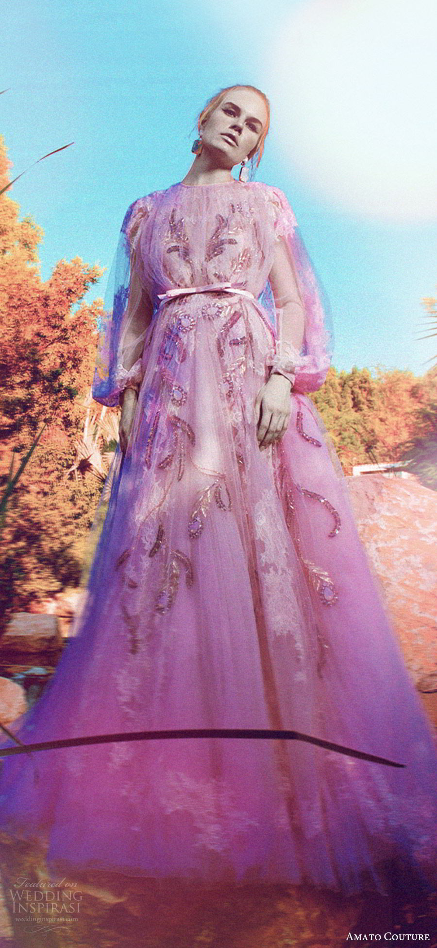 amato couture 2017 secret garden collection illusion bishop sleeves high neck illusion embellished a line dress blush (4) mv romantic