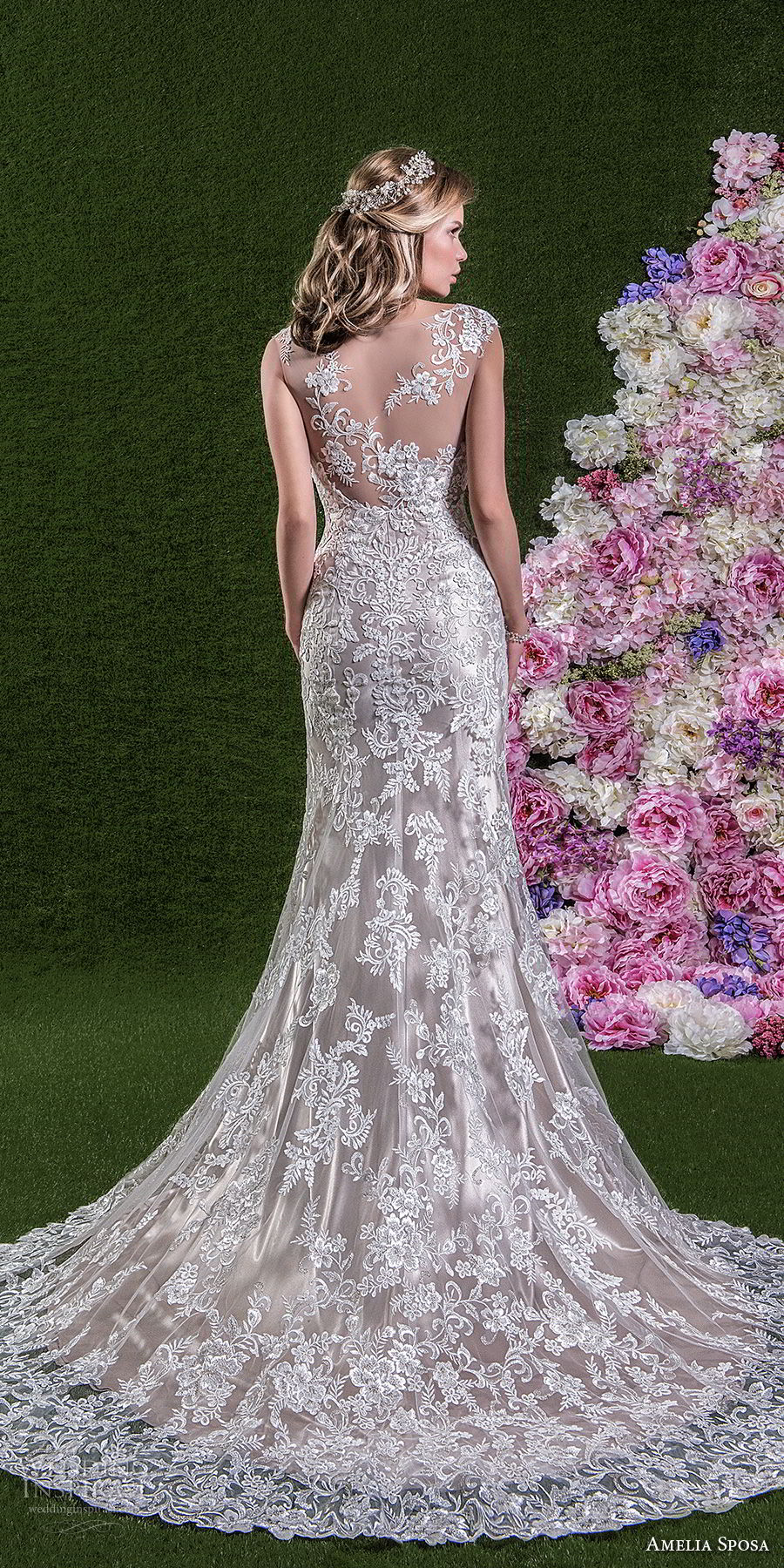 amelia sposa 2018 bridal cap sleeves v neck full embellishment elegant fit and flare wedding dress sheer lace chapel train (milena) bv