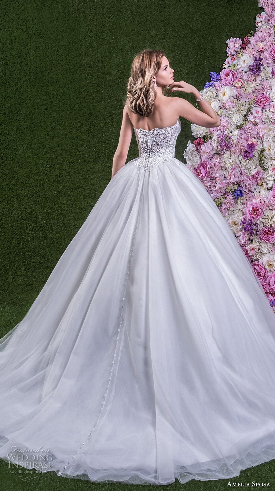 amelia sposa 2018 bridal strapless semi sweetheart neckline heavily embellished bodice romantic princess ball gown wedding dress chapel train (savina) bv