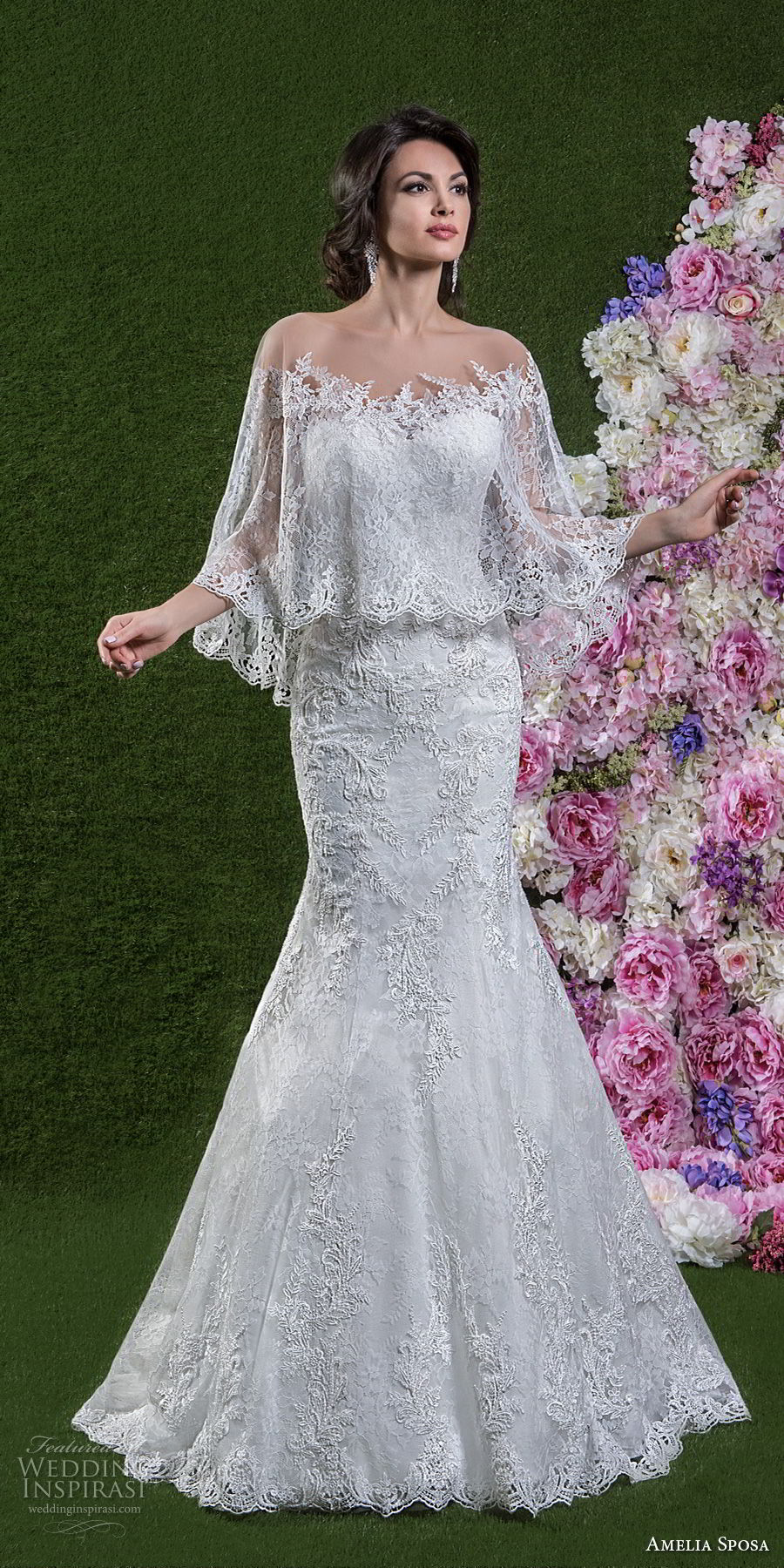 amelia sposa 2018 bridal strapless sweetheart neckline full embellishment elegant mermaid wedding dress with caplet chapel train (giuletta) mv