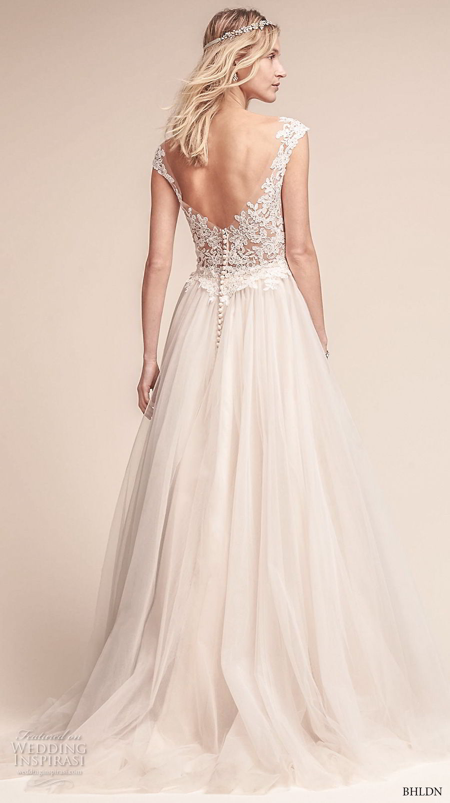 bhldn fall 2017  americana bridal cap sleeves illusion bateau neck sweetheart neckline heavily embellished bodice tulle skirt romantic a  line wedding dress open scoop back sweep train (carly) bv