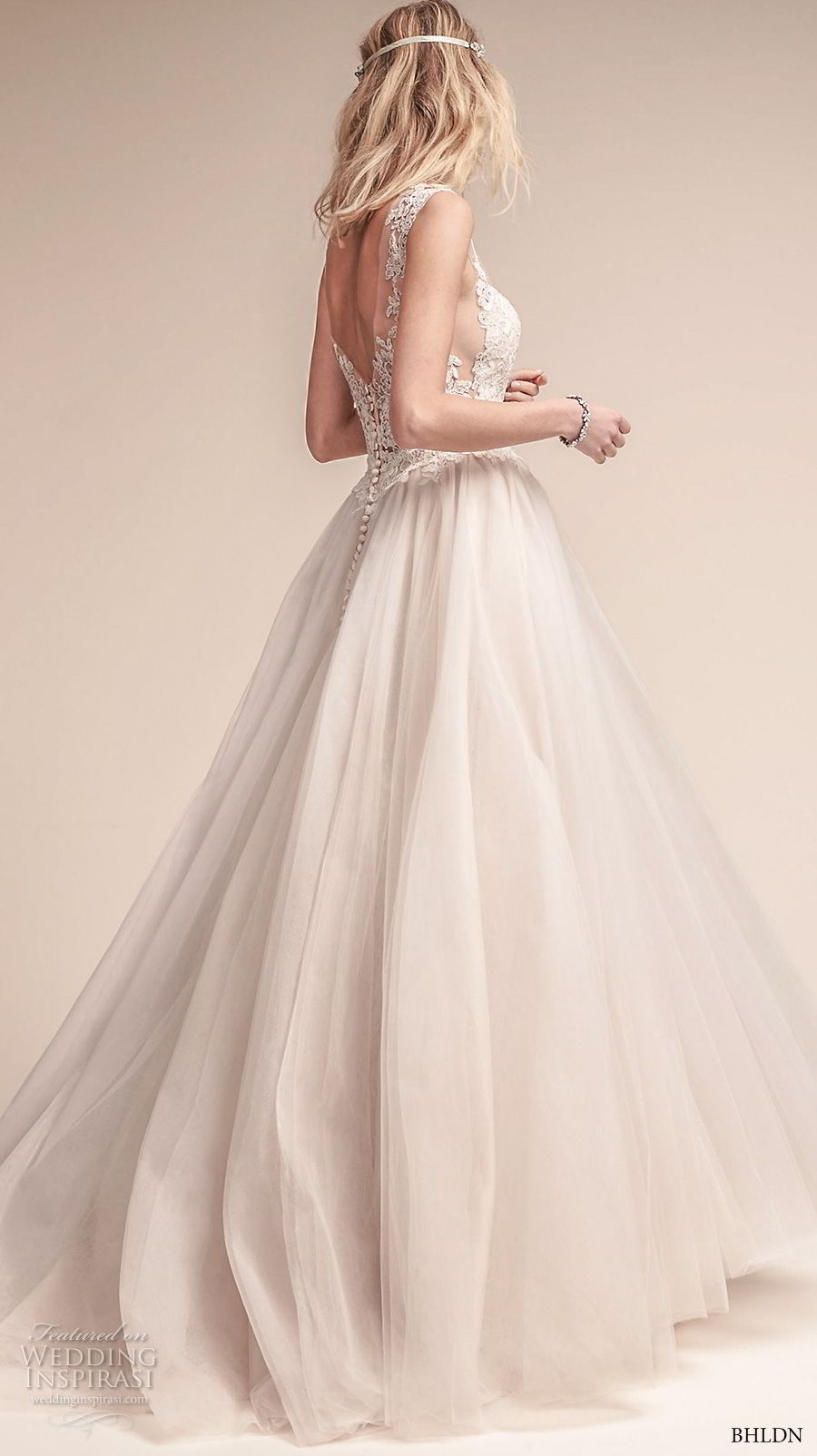 bhldn fall 2017  americana bridal cap sleeves illusion bateau neck sweetheart neckline heavily embellished bodice tulle skirt romantic a  line wedding dress open scoop back sweep train (carly) sdv