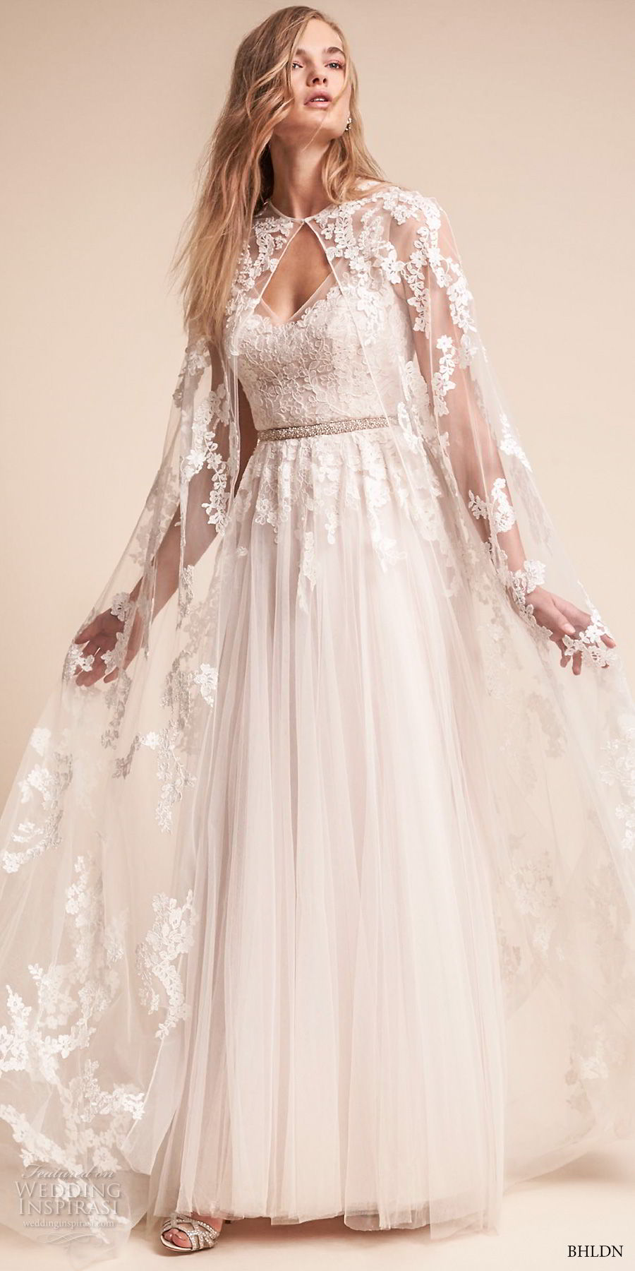 bhldn fall 2017  americana bridal floor length lace sheer wedding cape (anastasia) mv 