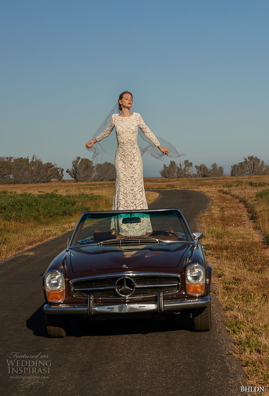 bhldn fall 2017  americana bridal long sleeves jewel neck full embellishment elegant lace modified a  line wedding dress  open v back sweep train (medallion) mv