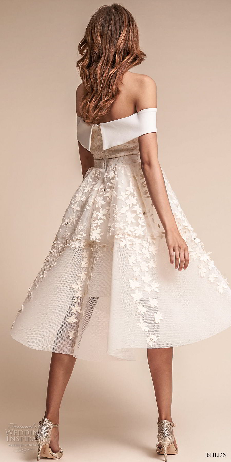 bhldn fall 2017  americana bridal off the shoulder sweetheart neckline full embellishment romantic pretty above knee short wedding dress (emerson) bv