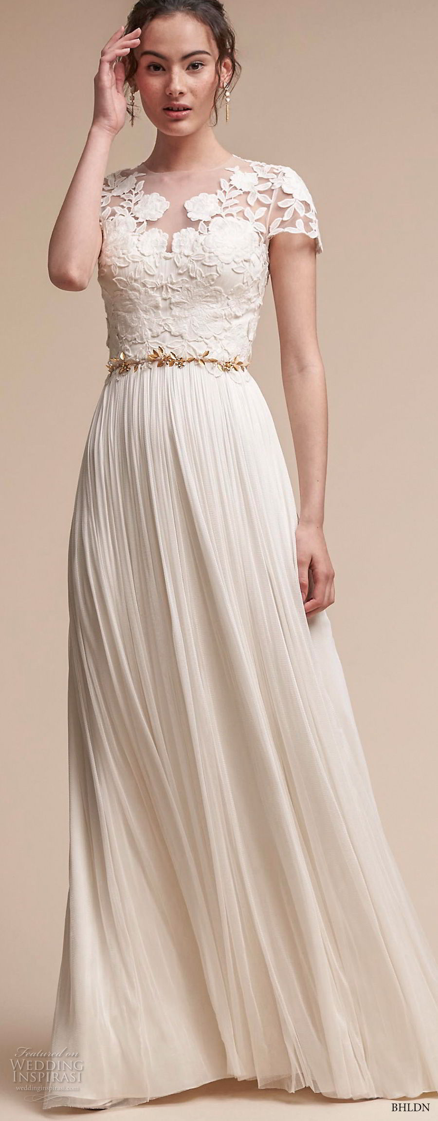 bhldn fall 2017  americana bridal short sleeves jewel neck heavily embellished bodice romantic soft a  line wedding dress keyhole back sweep train (jazelle) mv