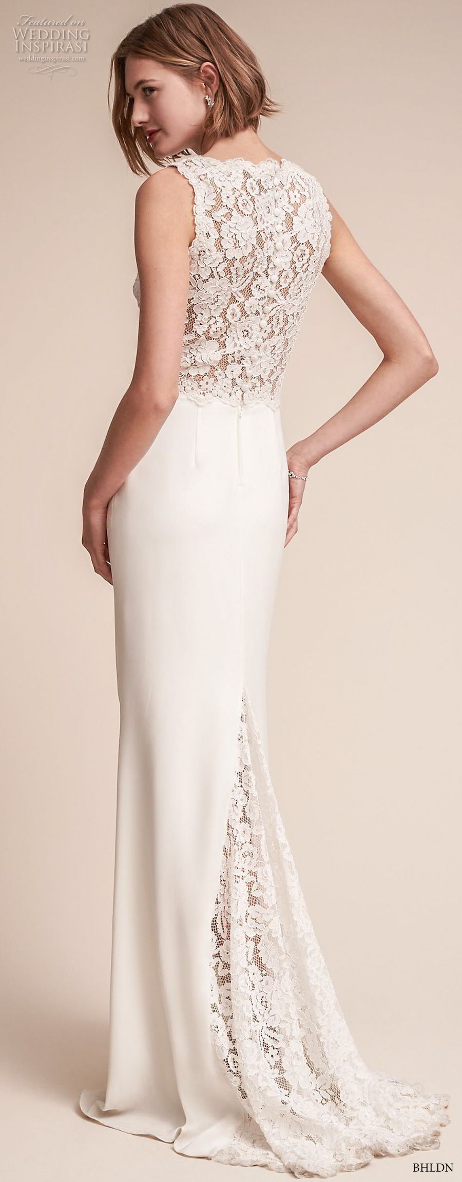 bhldn fall 2017  americana bridal sleeveless thick strap v neck heavily embellished bodice elegant sheath wedding dress covered lace back sweep train (andora) bv