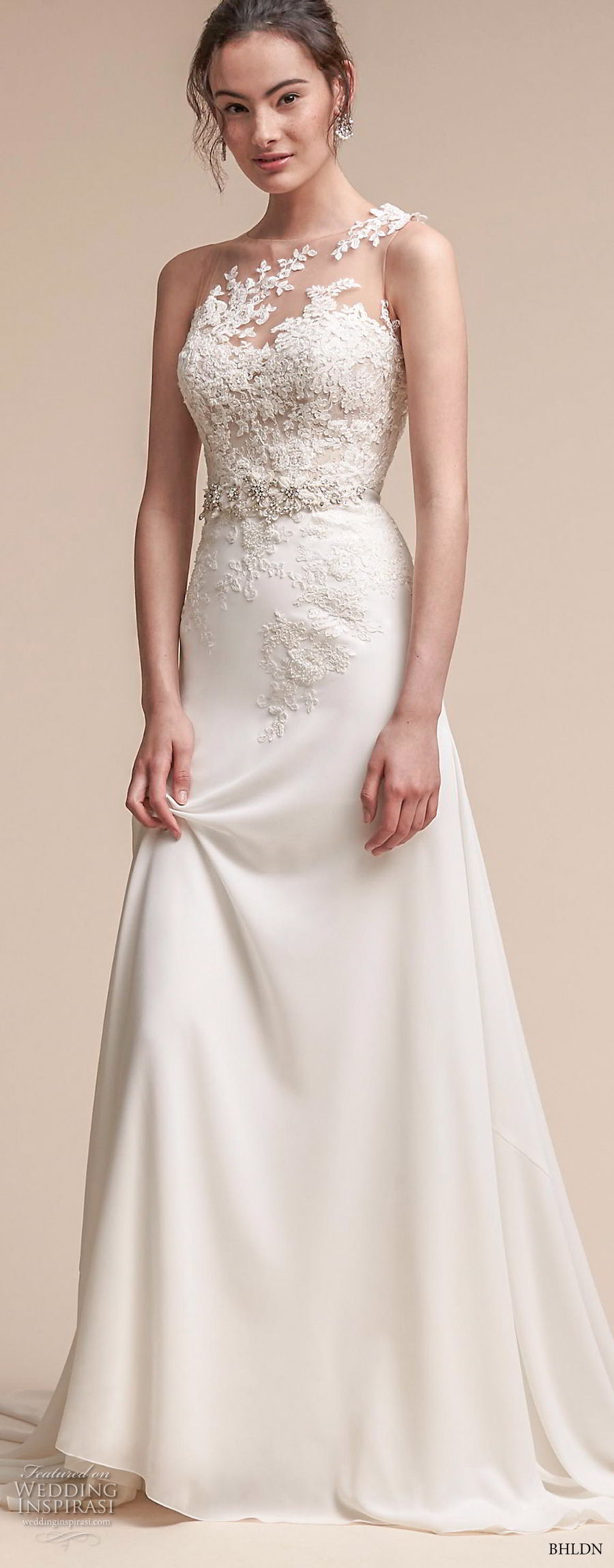 bhldn fall 2017  americana bridal sleevelss illusion bateau sweetheart neckline heavily embellished bodice elegant soft a  line wedding dress sheer lace back medium train (figura) mv