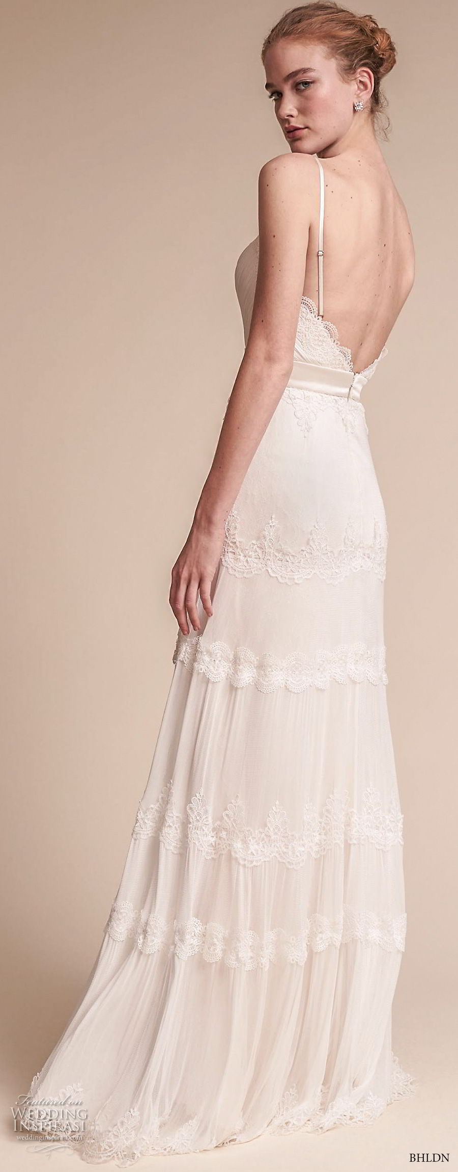 bhldn fall 2017  americana bridal spaghetti strap deep v neck light embellishment romantic bohemian soft a  line wedding dress open v back sweep train (jayme) bv