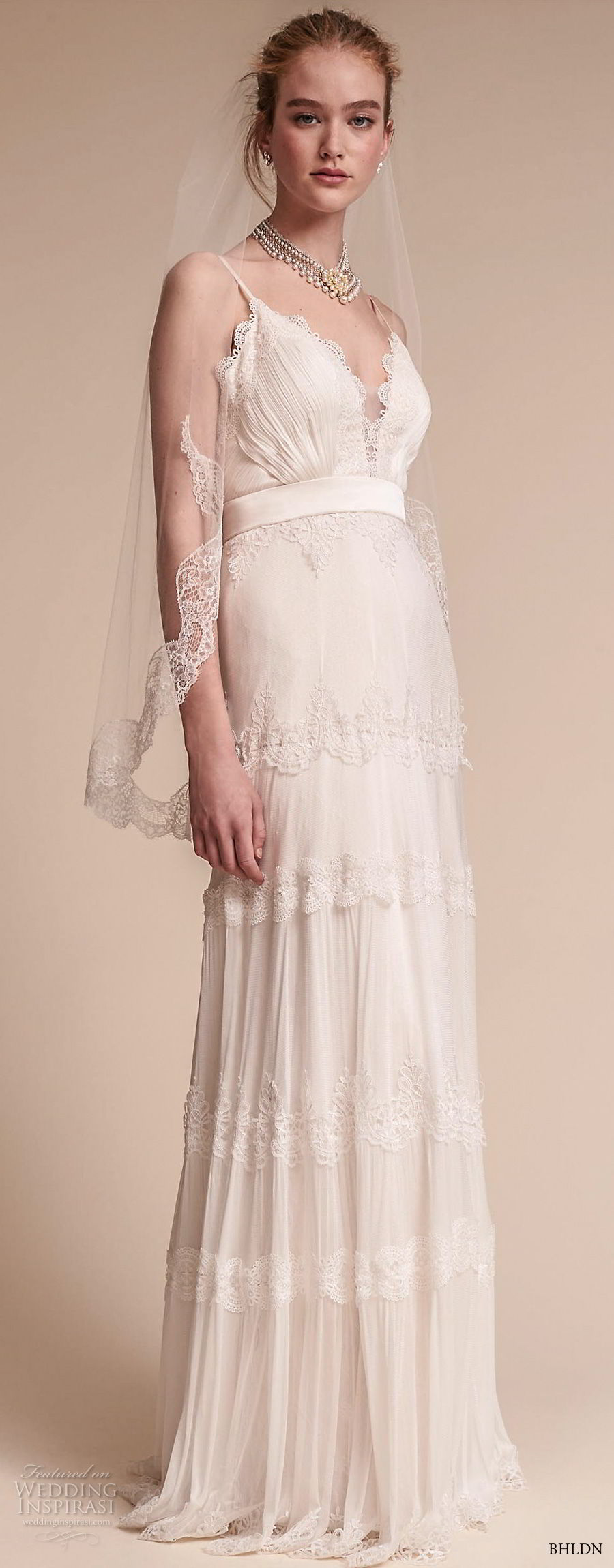 bhldn fall 2017  americana bridal spaghetti strap deep v neck light embellishment romantic bohemian soft a  line wedding dress open v back sweep train (jayme) mv