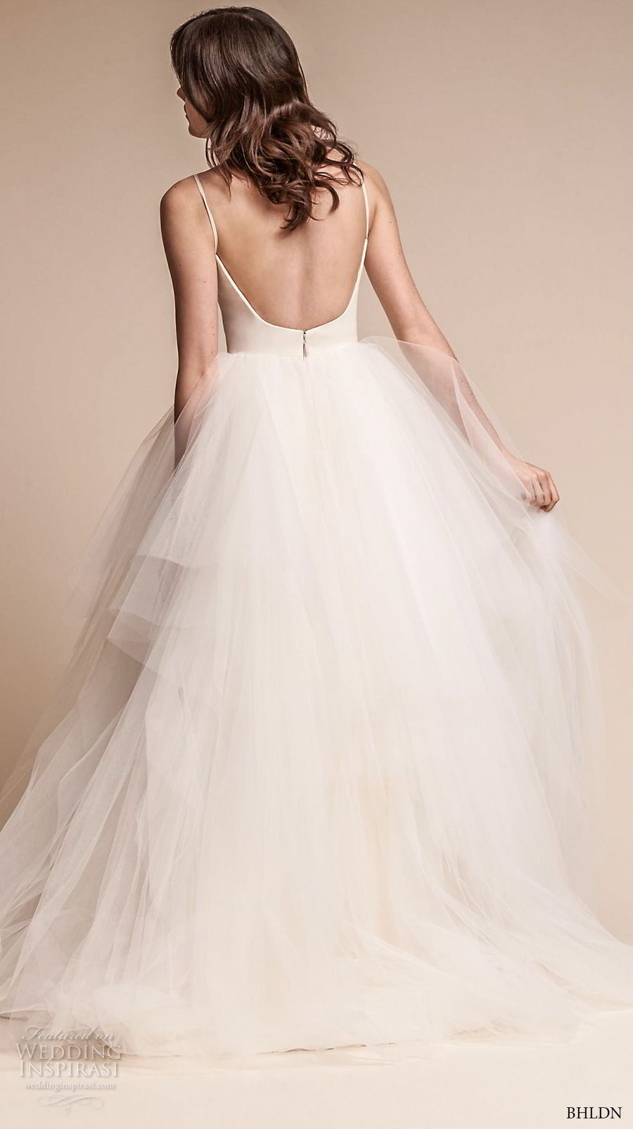 bhldn fall 2017  americana bridal spaghetti strap sweetheart neckline simple bodice tulle skirt romantic ball gown wedding dress open scoop back sweep train (astoria) bv 