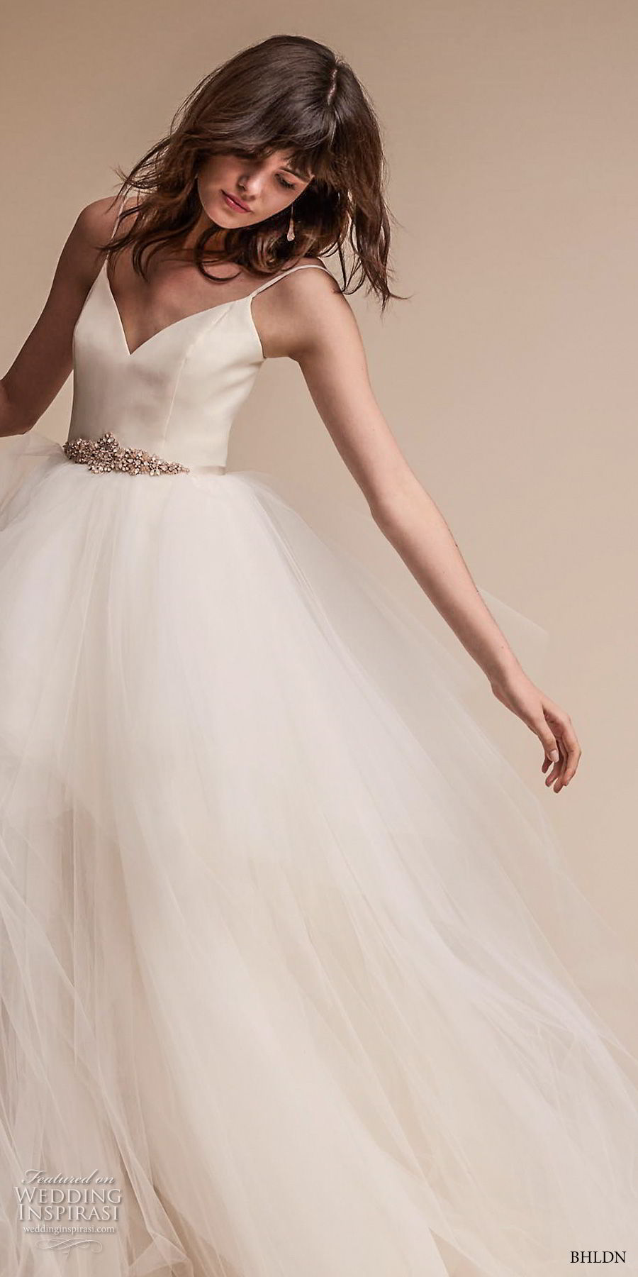 bhldn fall 2017  americana bridal spaghetti strap sweetheart neckline simple bodice tulle skirt romantic ball gown wedding dress open scoop back sweep train (astoria) mv 