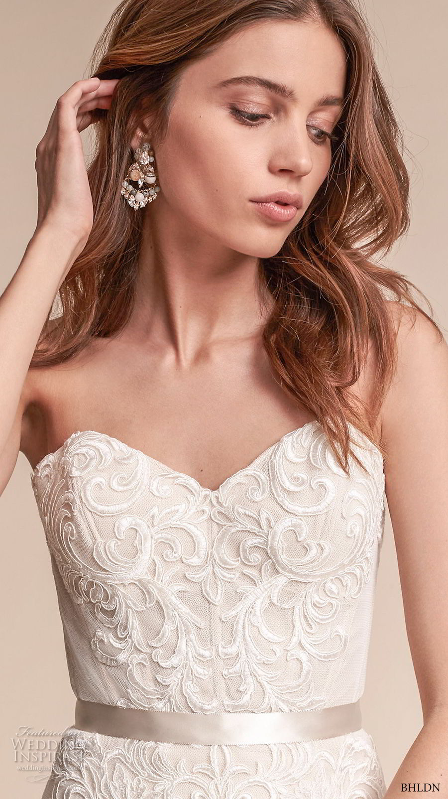 bhldn fall 2017  americana bridal strapless sweetheart neckline full embellishment elegant trumpet mermaid wedding dress chapel train (alice) zv