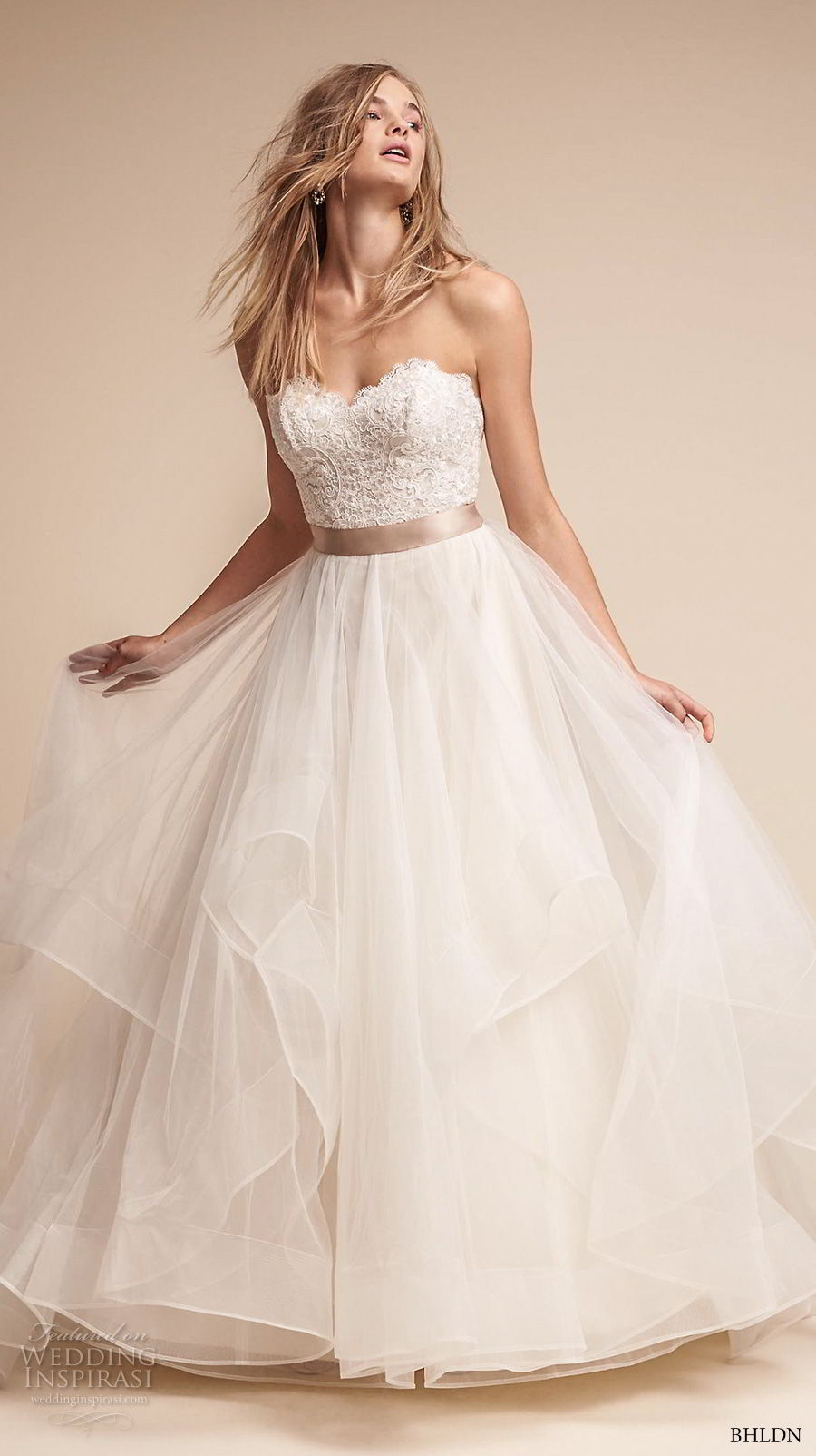 bhldn fall 2017  americana bridal strapless sweetheart neckline heavily embellished bodice layered skirt romantic a  line wedding dress sweep train (rowena) mv