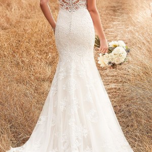 essense australia fall 2017 bridal cap sleeves illusion bateau sweetheart neckline full embellishment elegant blush color sheath wedding dress covered lace back chapel train (22) bv