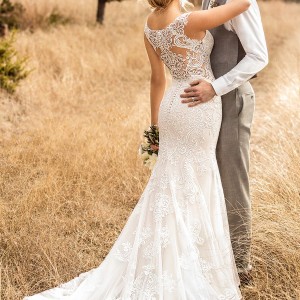 essense australia fall 2017 bridal cap sleeves illusion bateau sweetheart neckline full embellishment elegant blush color sheath wedding dress covered lace back chapel train (22) bv mv
