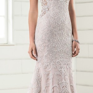essense australia fall 2017 bridal cap sleeves illusion bateau sweetheart neckline full embellishment elegant blush color sheath wedding dress covered lace back chapel train (22) lv