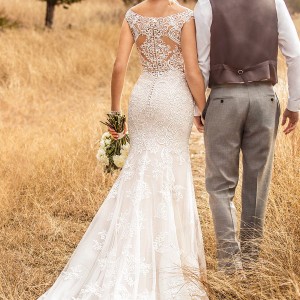 essense australia fall 2017 bridal cap sleeves illusion bateau sweetheart neckline full embellishment elegant blush color sheath wedding dress covered lace back chapel train (22) mv
