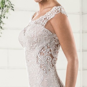 essense australia fall 2017 bridal cap sleeves illusion bateau sweetheart neckline full embellishment elegant blush color sheath wedding dress covered lace back chapel train (22) zsdv