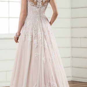 essense australia fall 2017 bridal cap sleeves illusion bateau sweetheart neckline full embellishment romantic blush color a  line wedding dress lace back sweep train (27) bv