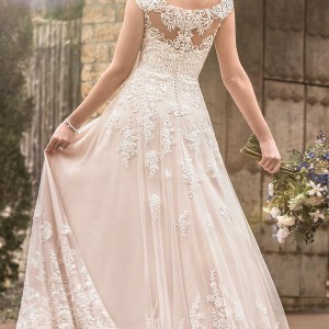 essense australia fall 2017 bridal cap sleeves illusion bateau sweetheart neckline full embellishment romantic blush color a  line wedding dress lace back sweep train (27) mv