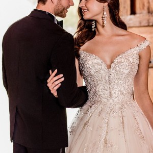 essense australia fall 2017 bridal off the shoulder sweetheart neckline heavily embellished beaded bodice romantic princess ball gown a  line wedding dress chapel train (79) zv