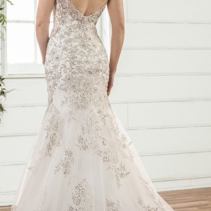 essense australia fall 2017 bridal sleeveless embroidered strap v neck full embellishment elegant fit and flare wedding dress open scoop back chapel train (99) bv