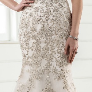 essense australia fall 2017 bridal sleeveless embroidered strap v neck full embellishment elegant fit and flare wedding dress open scoop back chapel train (99) lv