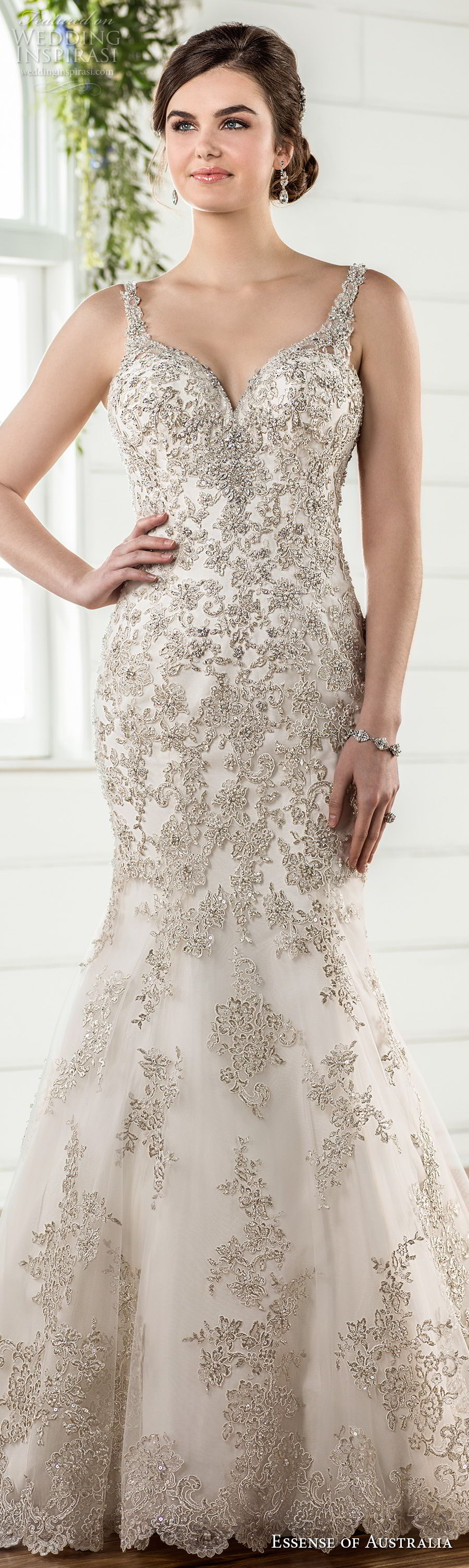 essense australia fall 2017 bridal sleeveless embroidered strap v neck full embellishment elegant fit and flare wedding dress open scoop back chapel train (99) lv essense australia fall 2017 bridal sleeveless embroidered strap v neck full embellishment elegant fit and flare wedding dress open scoop back chapel train (99) lv