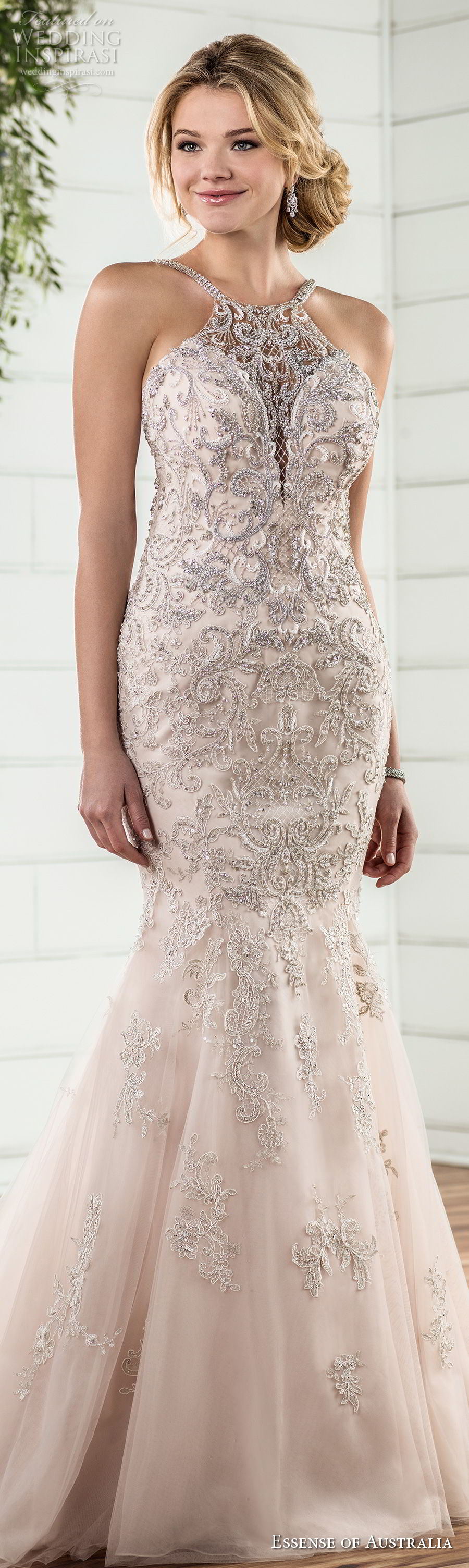 essense australia fall 2017 bridal sleeveless halter neck heavily embellished beaded bodice elegant glamorous mermaid wedding dress cross strap back chapel train (03) lv essense australia fall 2017 bridal sleeveless halter neck heavily embellished beaded bodice elegant glamorous mermaid wedding dress cross strap back chapel train (03) lv