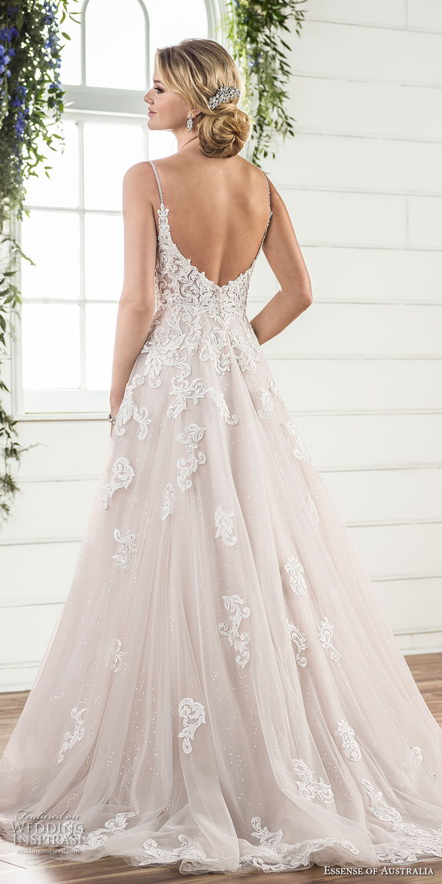 essense australia fall 2017 bridal spaghetti strap sweetheart neckline heavily embellished bodice romantic blush color a line wedding dress open scoop back sweep train (63) bv essense australia fall 2017 bridal spaghetti strap sweetheart neckline heavily embellished bodice romantic blush color a line wedding dress open scoop back sweep train (63) bv